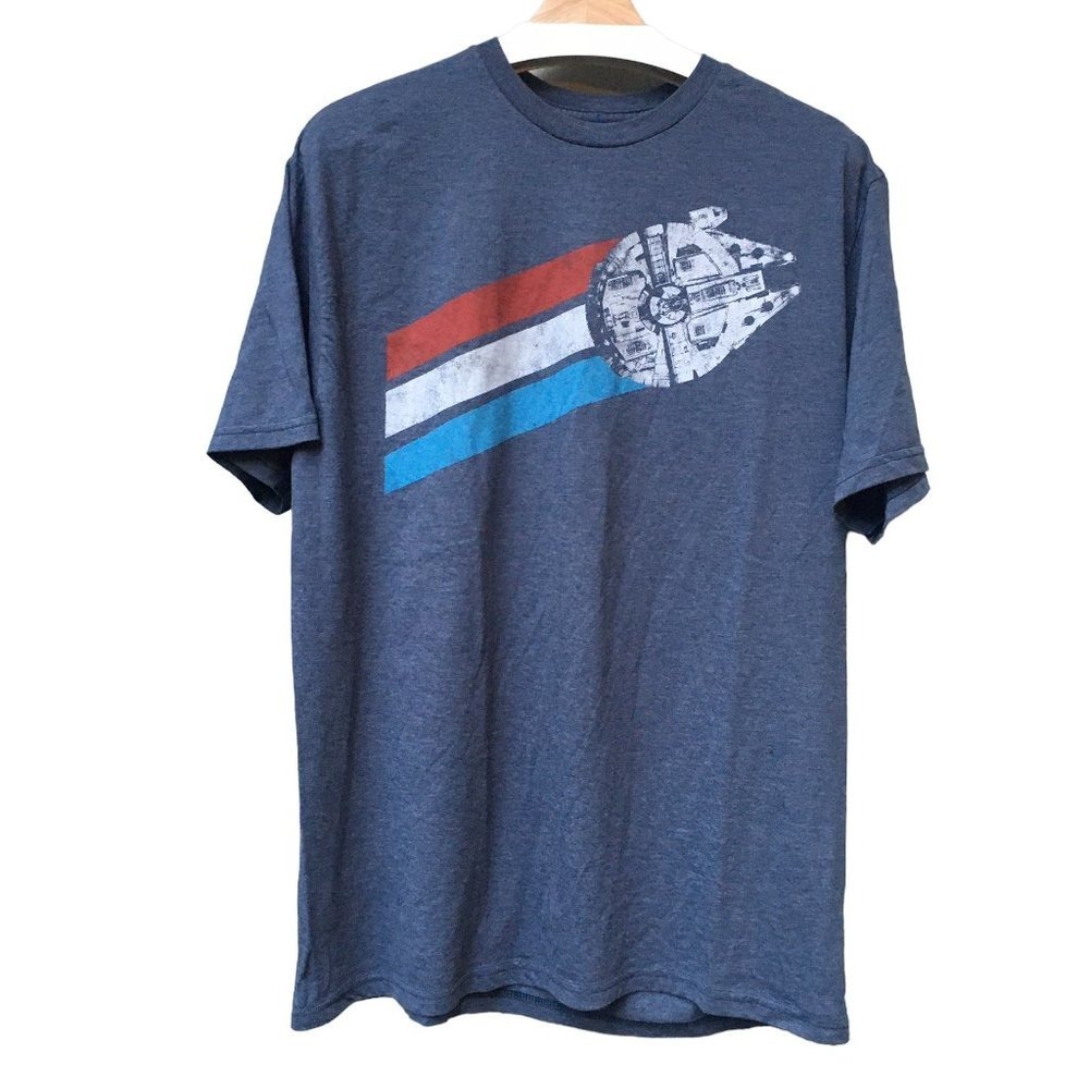 Star Wars Millennium Falcon T-Shirt Mens Distressed Blue XL